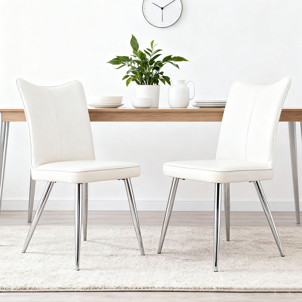 Living and Home Set of 2 White PU Leather High Backrest Dining Chair Image 8