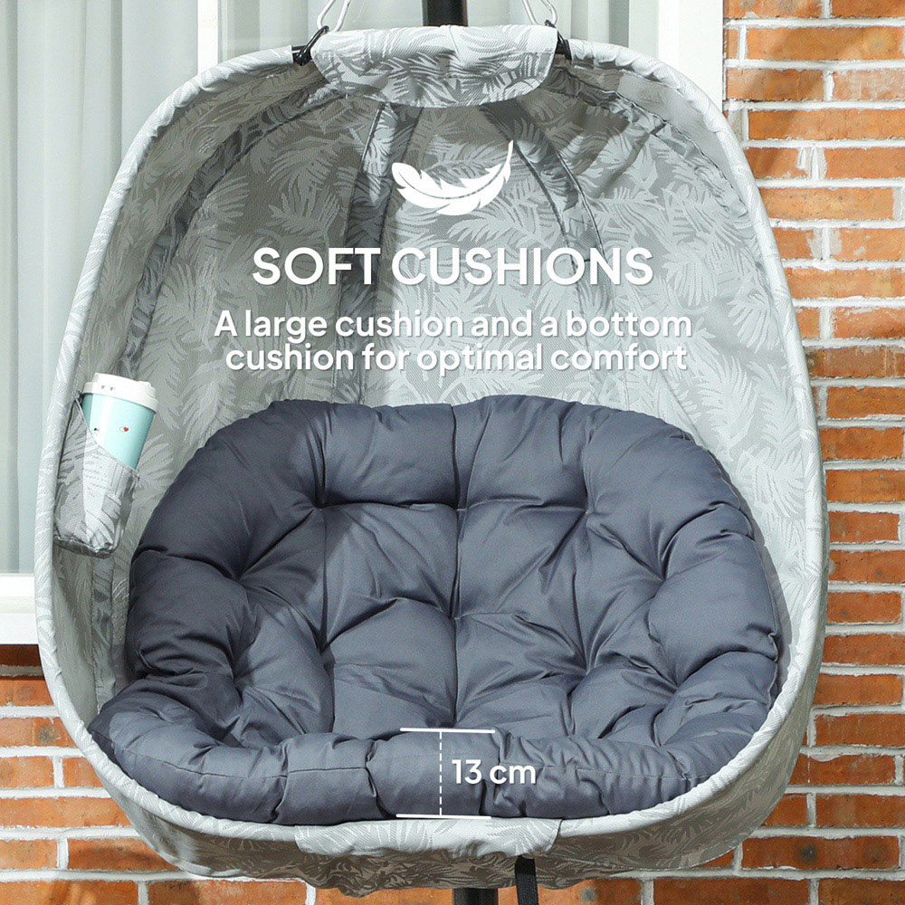Outsunny Hanging Egg Chair with Stand and Folding Basket Image 4