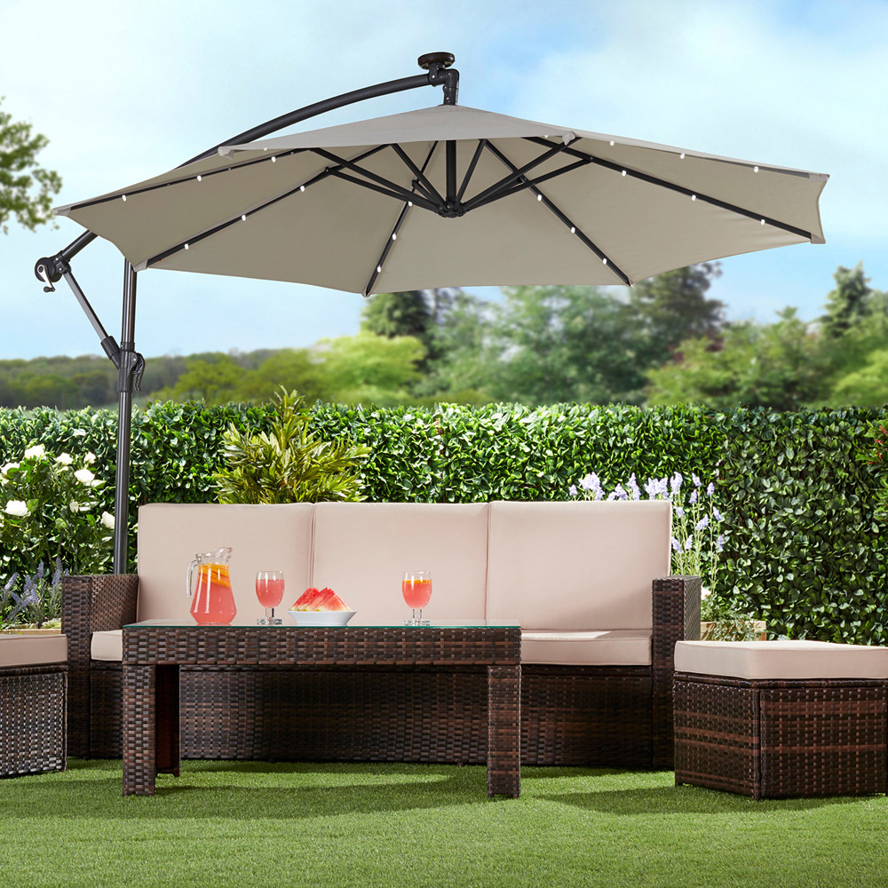 Garden Gear Light Grey Solar LED Parasol with Cover Image 6