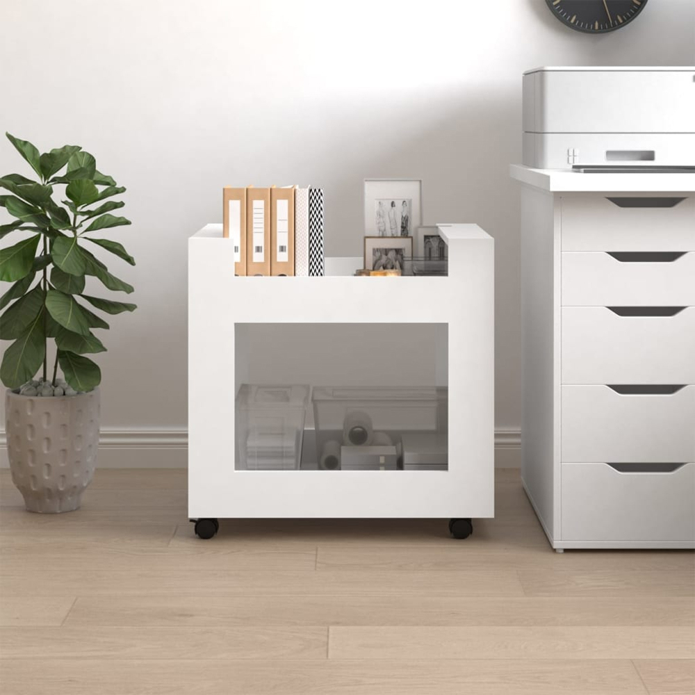 vidaXL 2 Shelf White Wooden Desk Trolley Image 7