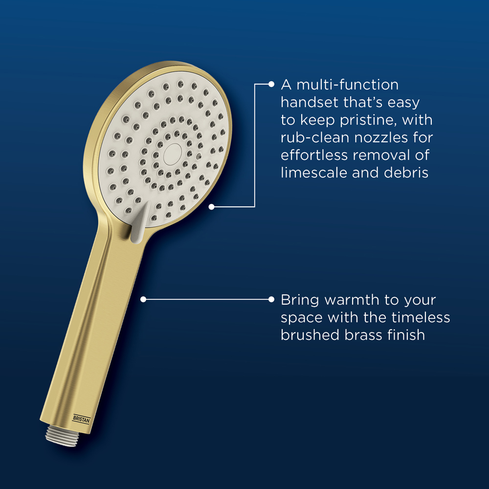 Bristan Buzz Brushed Brass Thermostatic Waterfall Bar Mixer Shower with Handset Image 7