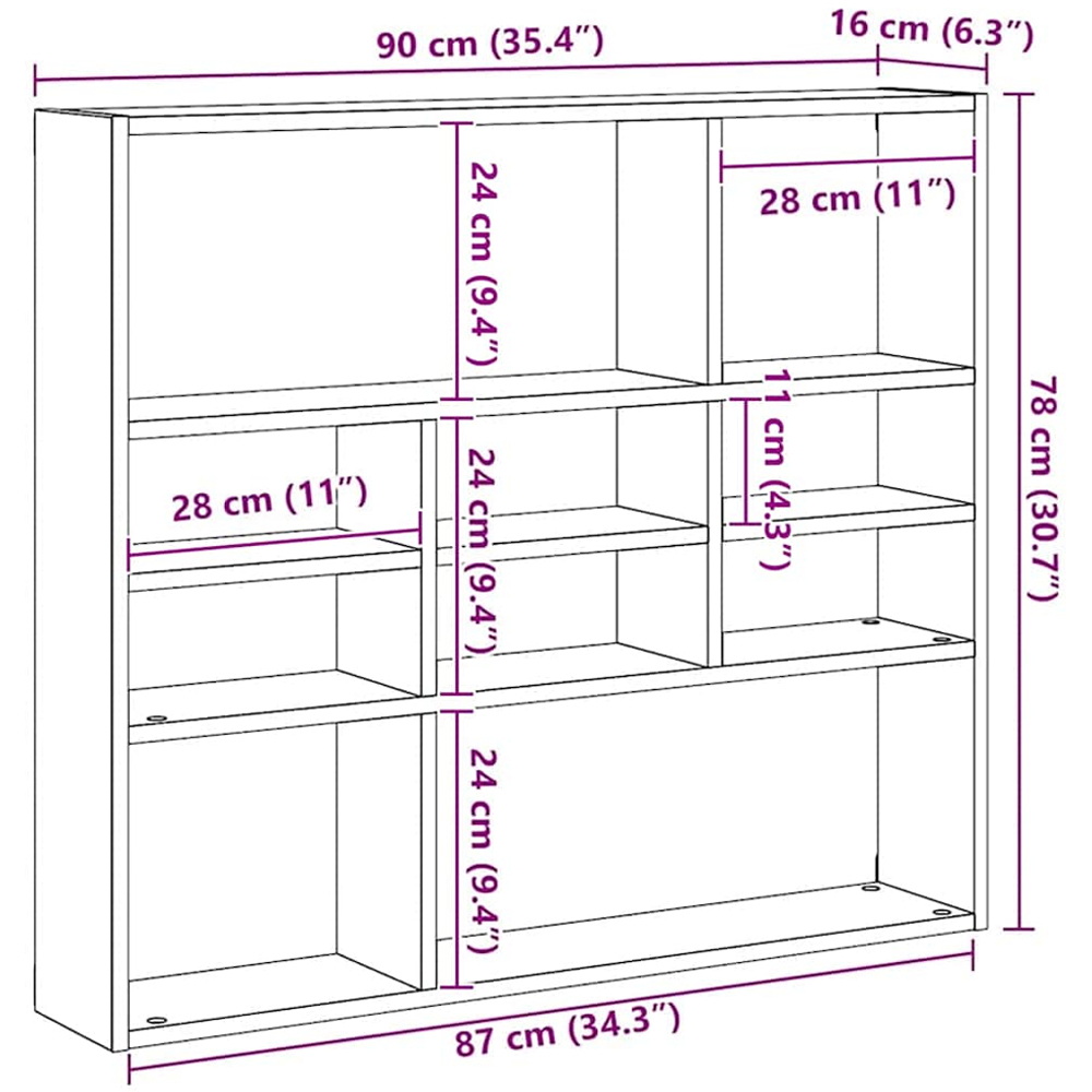 vidaXL 10 Compartment Smoked Oak Wall Shelf Image 6
