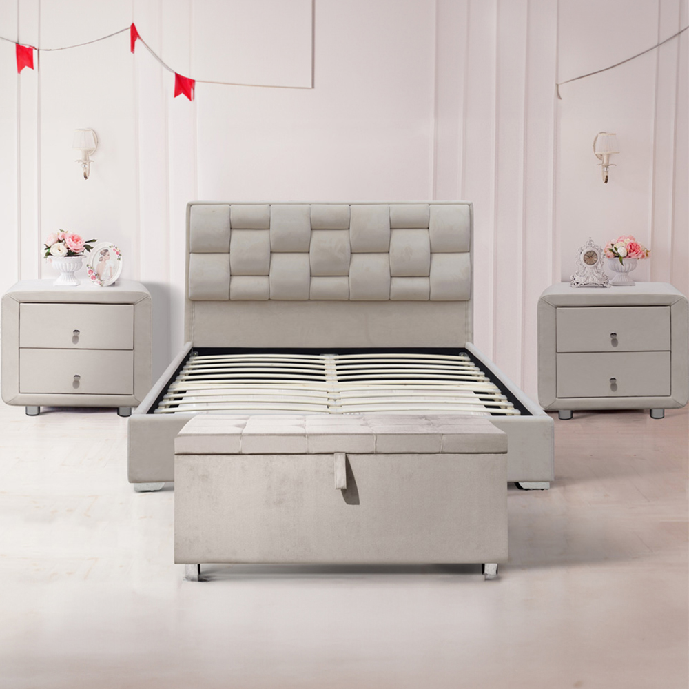 Brooklyn Cream Plush Velvet 4 Piece Bedroom Furniture Set Image 1