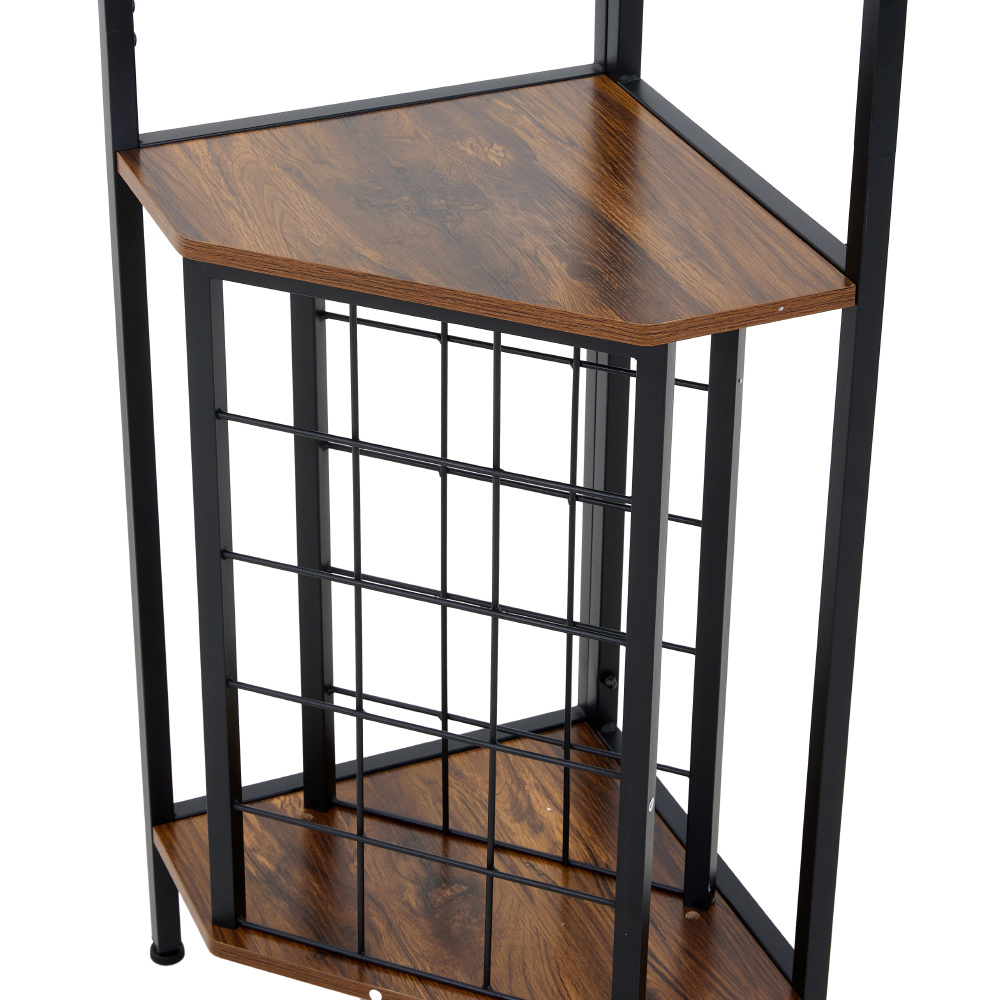 Living and Home 4 Shelf Black Vintage Wine Rack with Glass Holder and Bottle Storage Image 3
