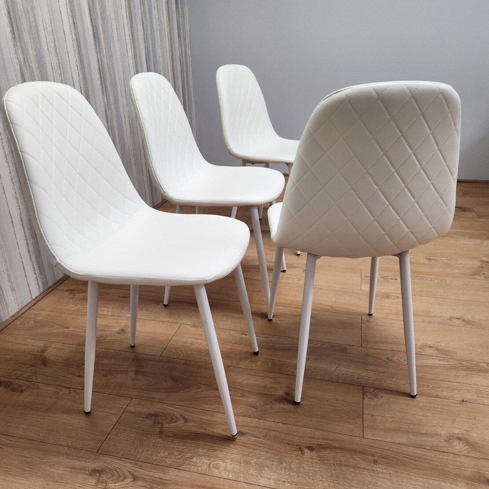 Denver Set of 4 White Leather Dining Chairs Image 3