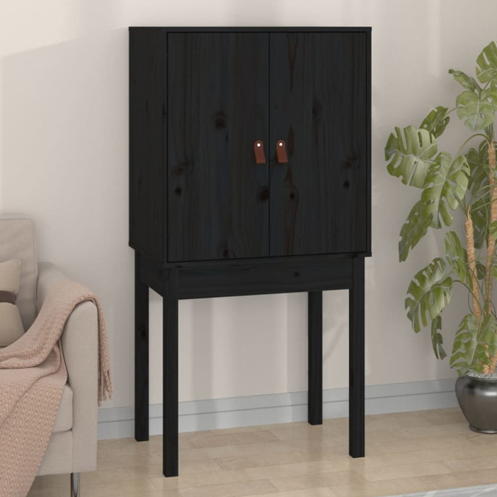 vidaXL 2 Door Black Solid Pine Wood Highboard Image 1
