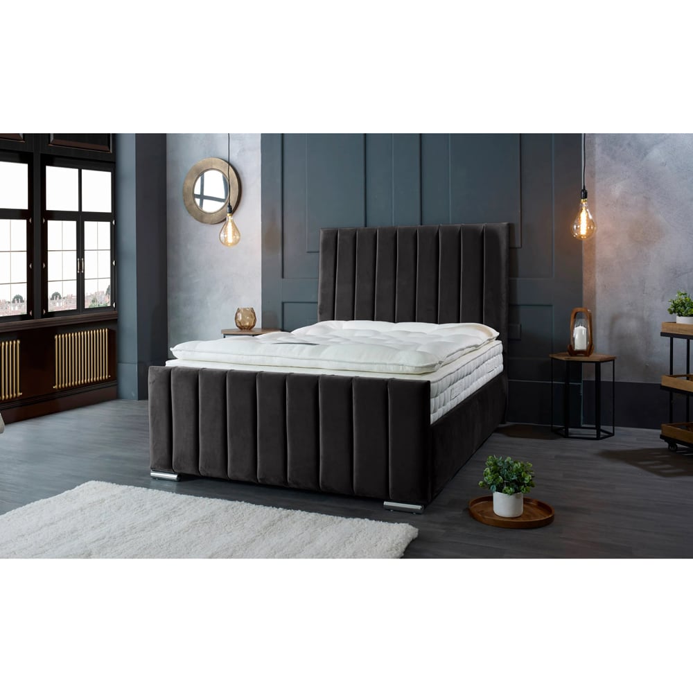 Eleganza Home Redding Double Black Plush Velvet Bed Frame with Headboard Image 5