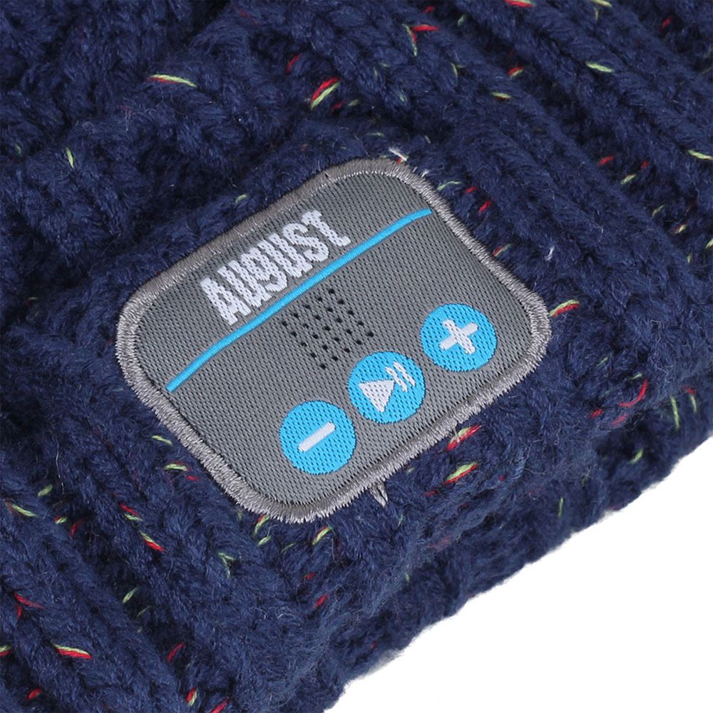 August EPA30L Blue Bobble Beanie Hat with Rechargeable Bluetooth Headphones and Mic Image 4