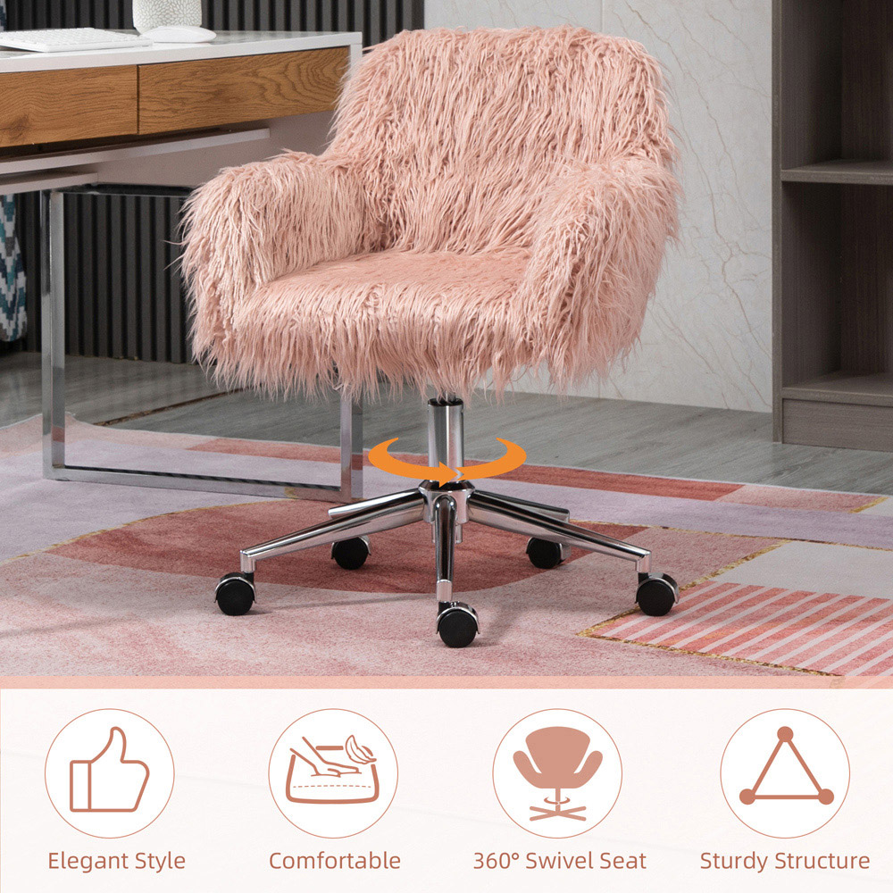 Portland Pink Faux Fur Height Adjustable Swivel Vanity Chair Image 7