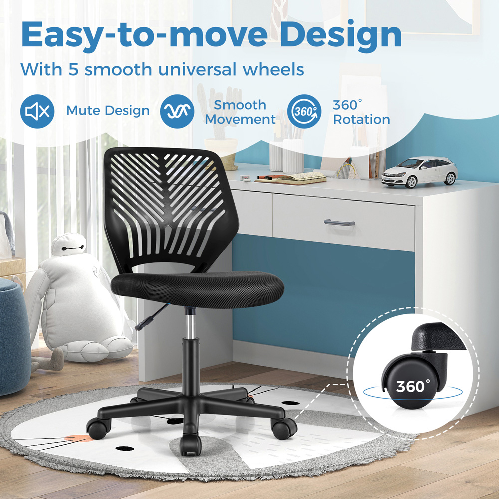 Costway Black Kids Ergonomic Adjustable Desk Chair with Universal Casters Image 5