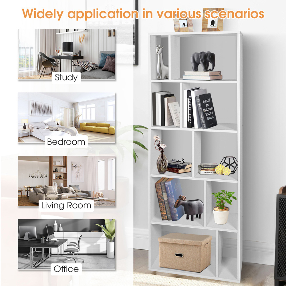 Costway 10 Shelf White Wood Bookshelf Image 7