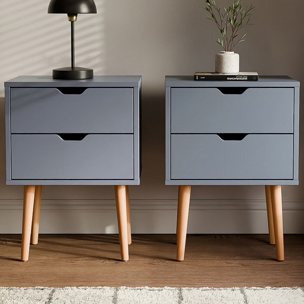 GFW Nyborg 2 Drawer Dark Grey Bedside Table Set of 2 Image 1
