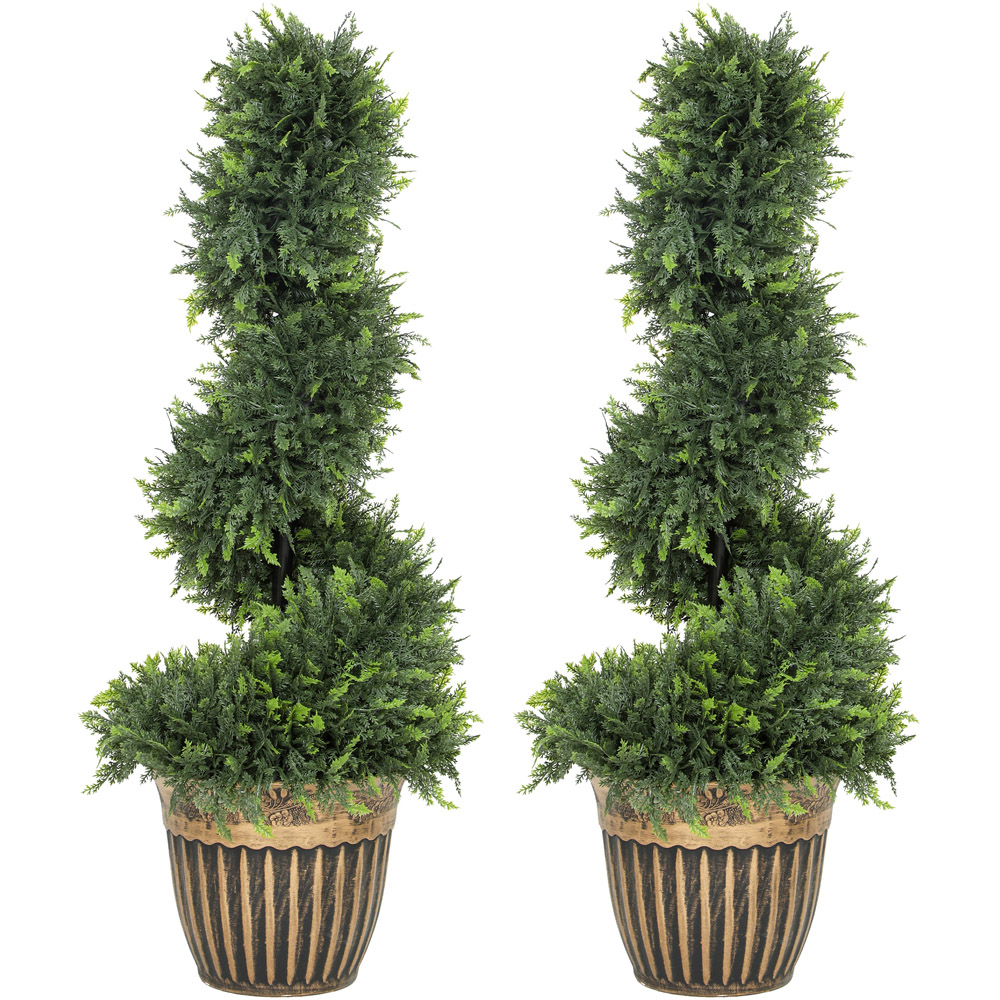 Portland Topiary Spiral Cypress Artificial Plant in Pot 3ft 2 Pack Image 1