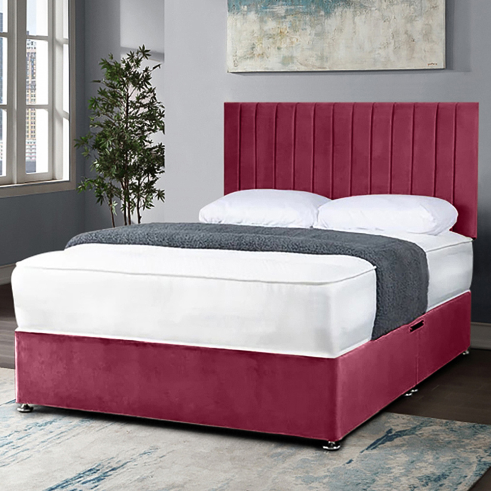 Eleganza Home Naptime Single Maroon Plush Divan Bed with Lined Headboard Image 1
