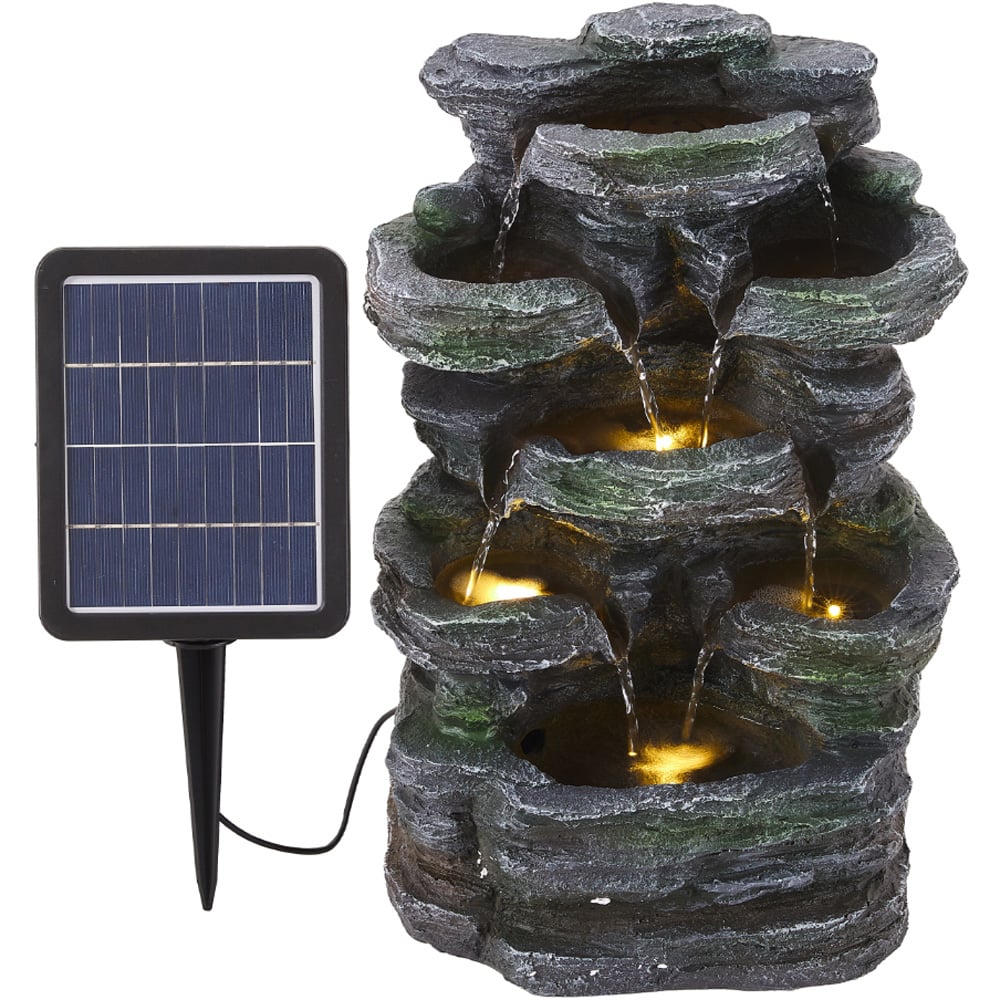 Living and Home Cascading Rock Solar Powered Water Feature with Light Image 1