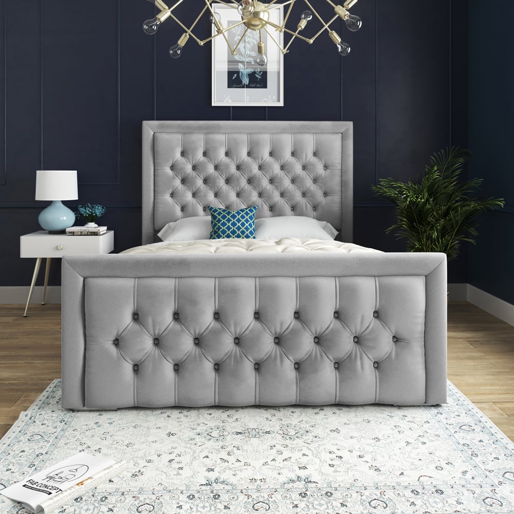 DS Living Kingston Double Grey Soft Velvet Bed Frame Image 3