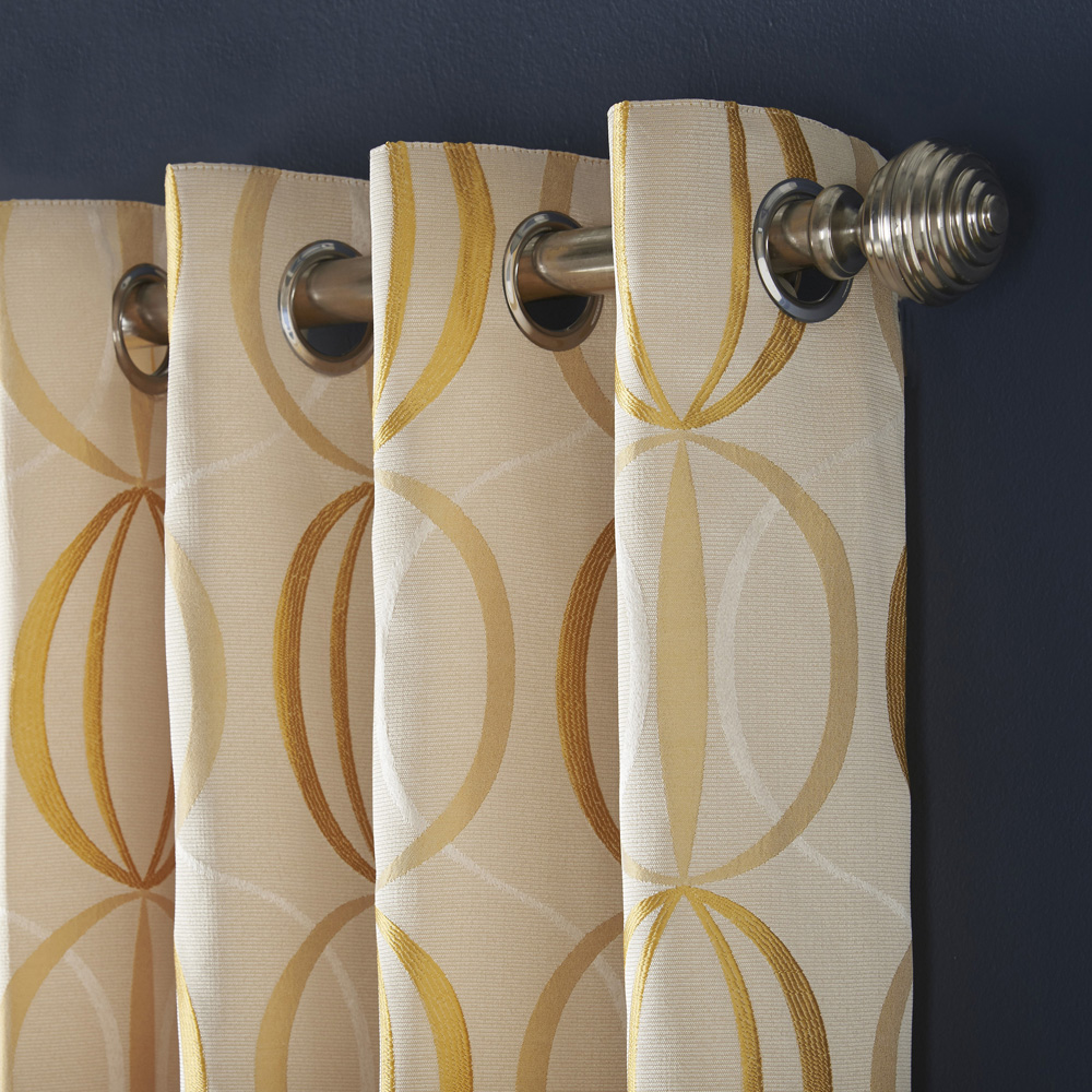 Alan Symonds Ome Ochre Jacquard Lined Ring Top Eyelet Curtains 167 x 183cm Image 2