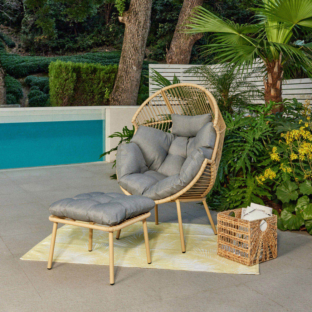 Antigua Natural PE Rattan Egg Chair with Footstool Image 6