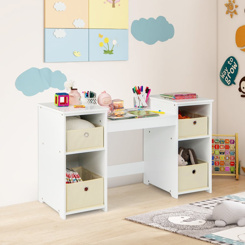 Costway Kids White Princess Vanity Table with Removable Mirror Image 4