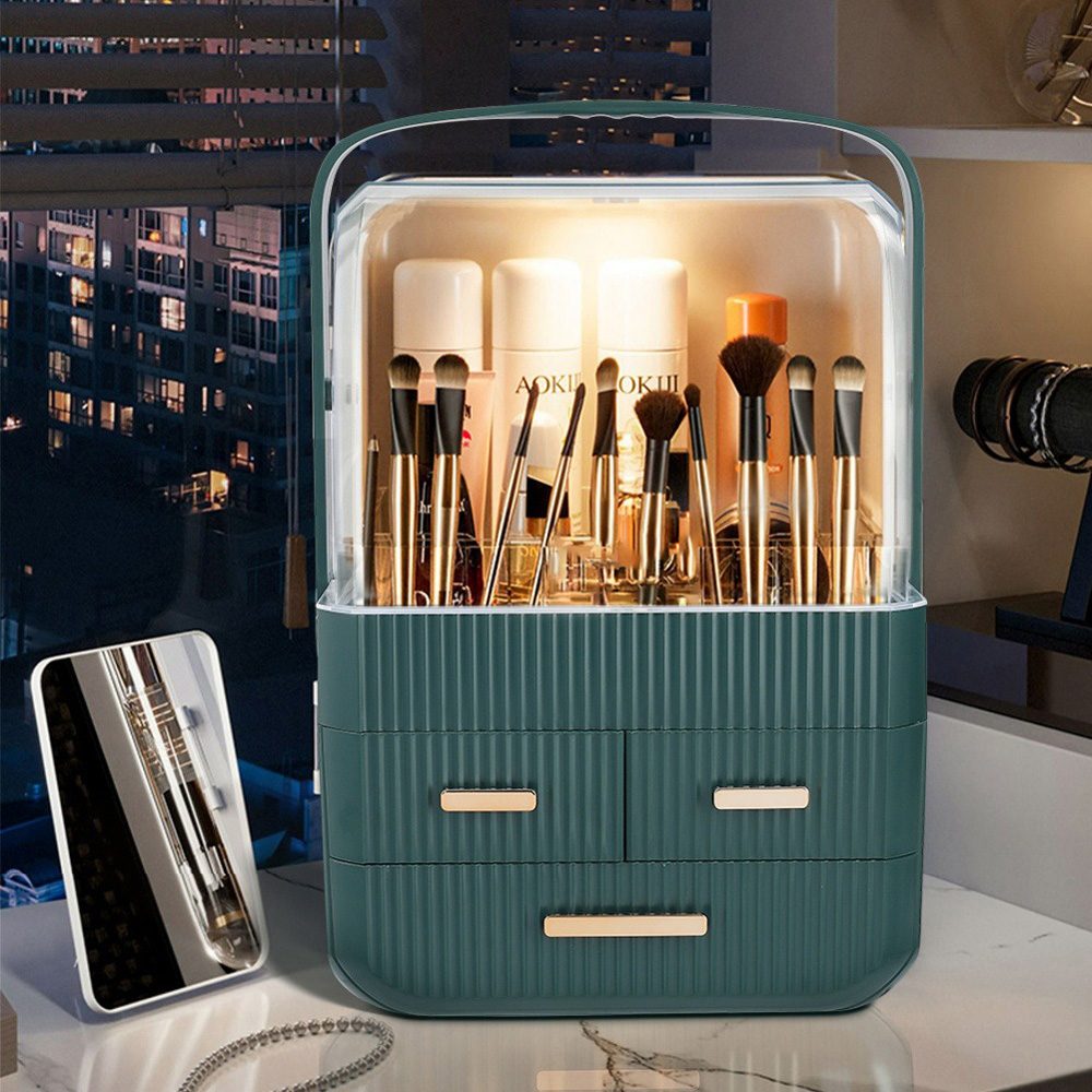 Living and Home 3 Drawer Makeup Storage Organiser with Transparent Lid and Handle Image 2