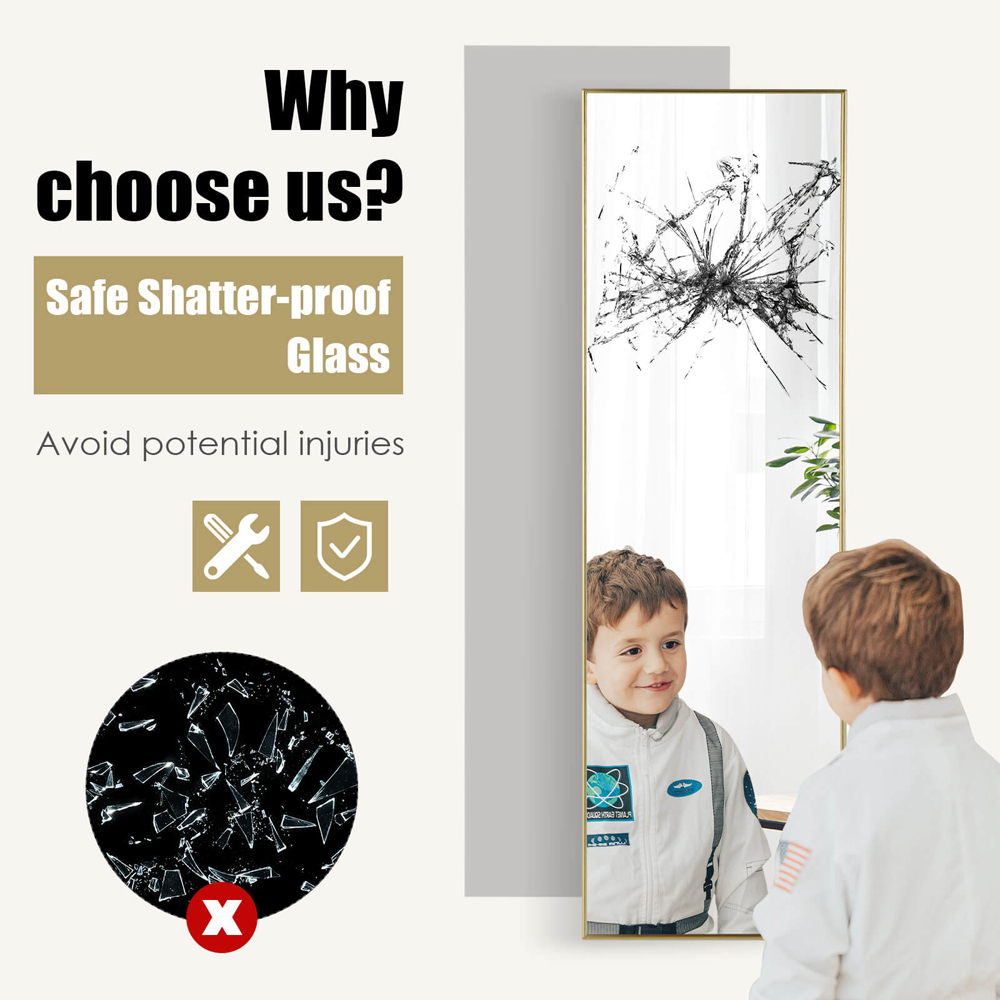 Costway Golden Full Length Wall Hanging Mirror with Adjustable Hook Image 6