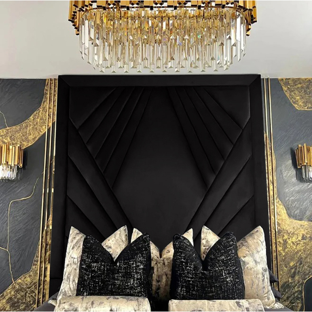 Eleganza Home Solia King Size Black Plush Velvet Bed Frame with Headboard Image 3