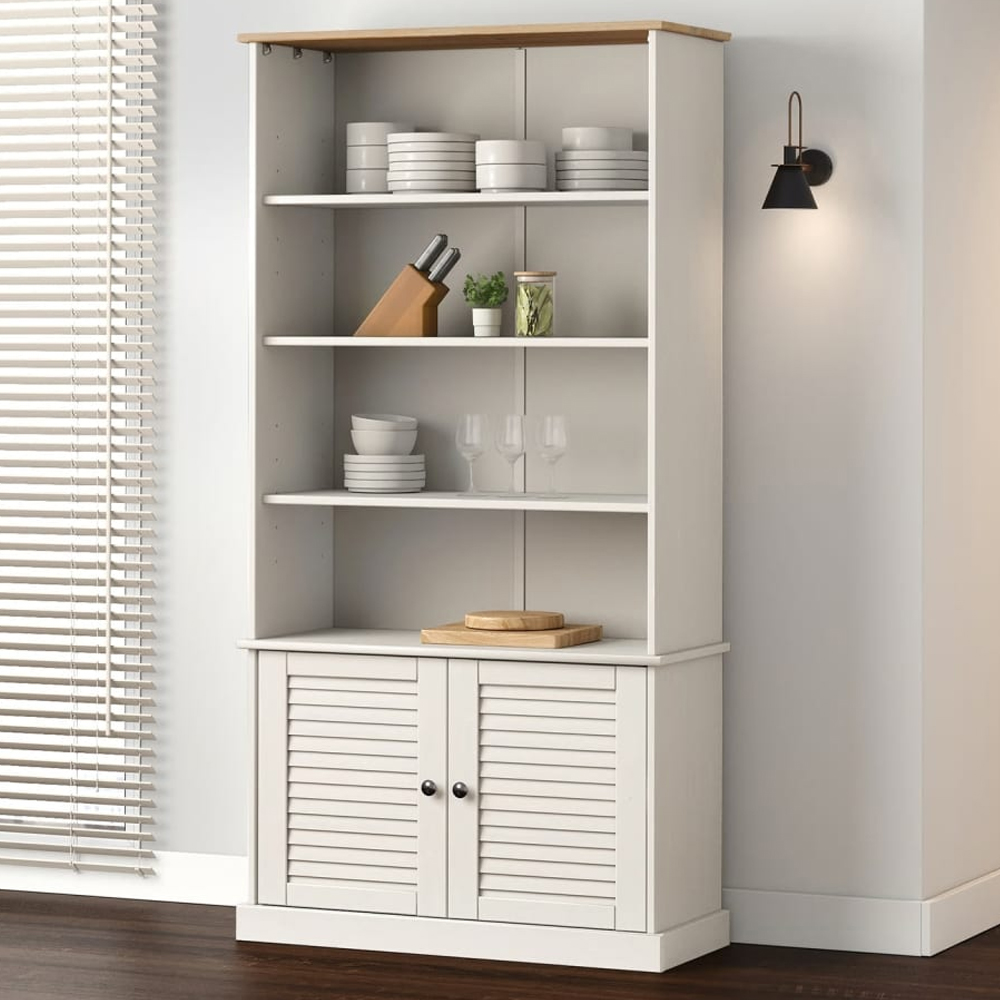 vidaXL 2 Door 4 Shelf White Pine Wood Bookcase Image 1