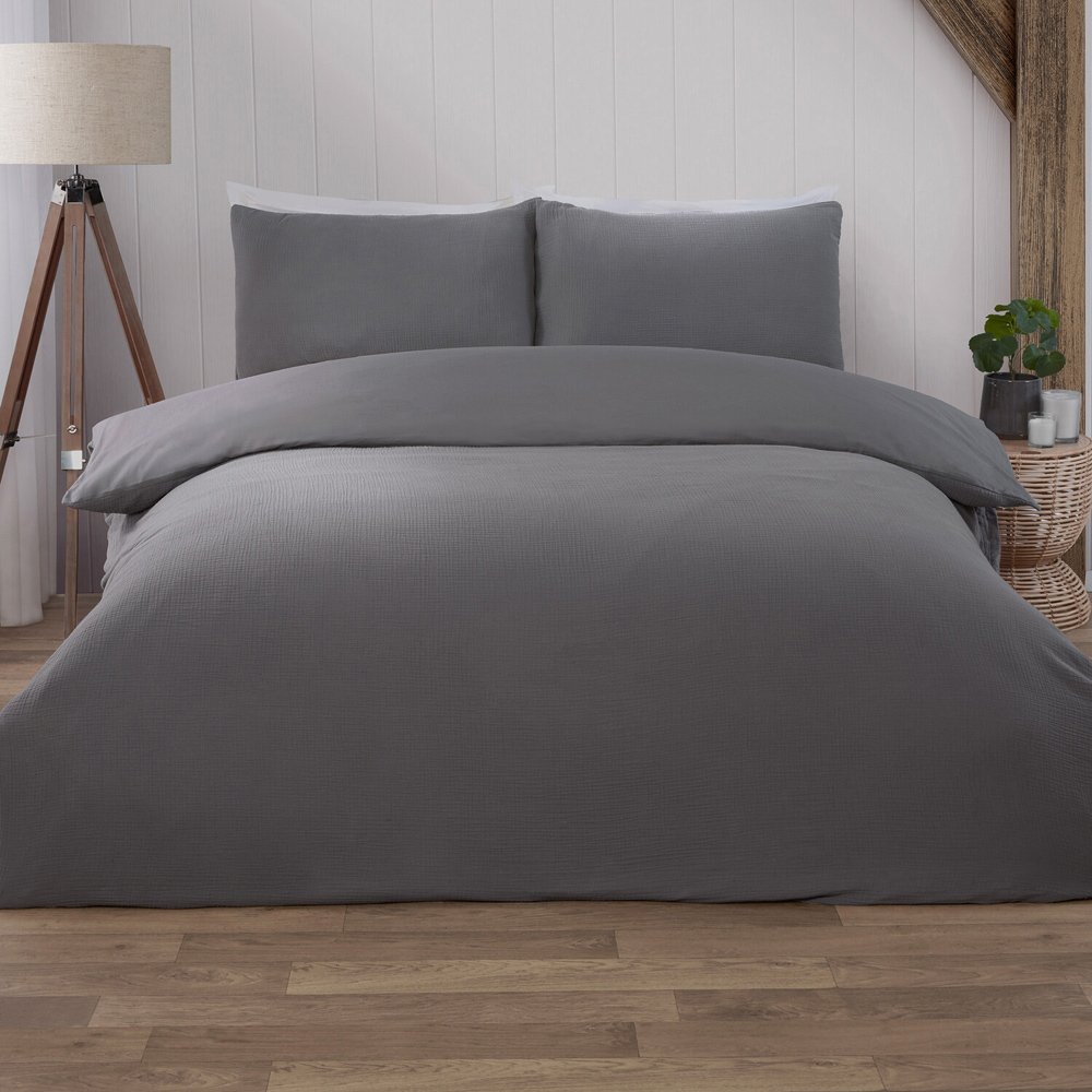 Muslin Duvet Set Grey Single Image 1