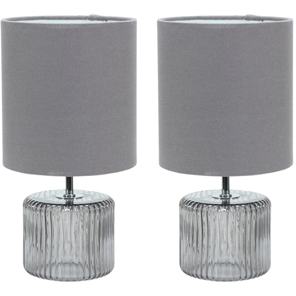 ValueLights Set of 2 Grey Shade Grey Smoked Tinted Glass LED Table Lamp Image 1