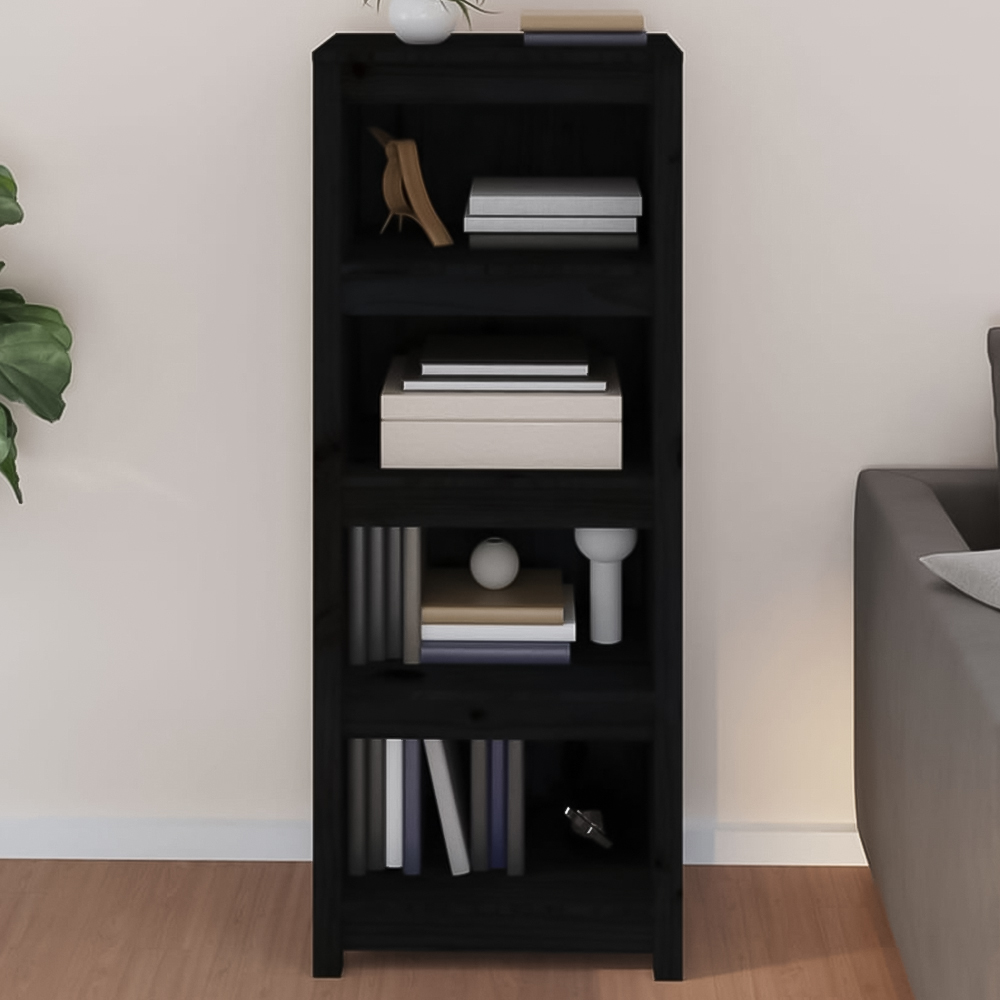 vidaXL 4 Shelf Black Solid Pine Wood Bookcase Image 1