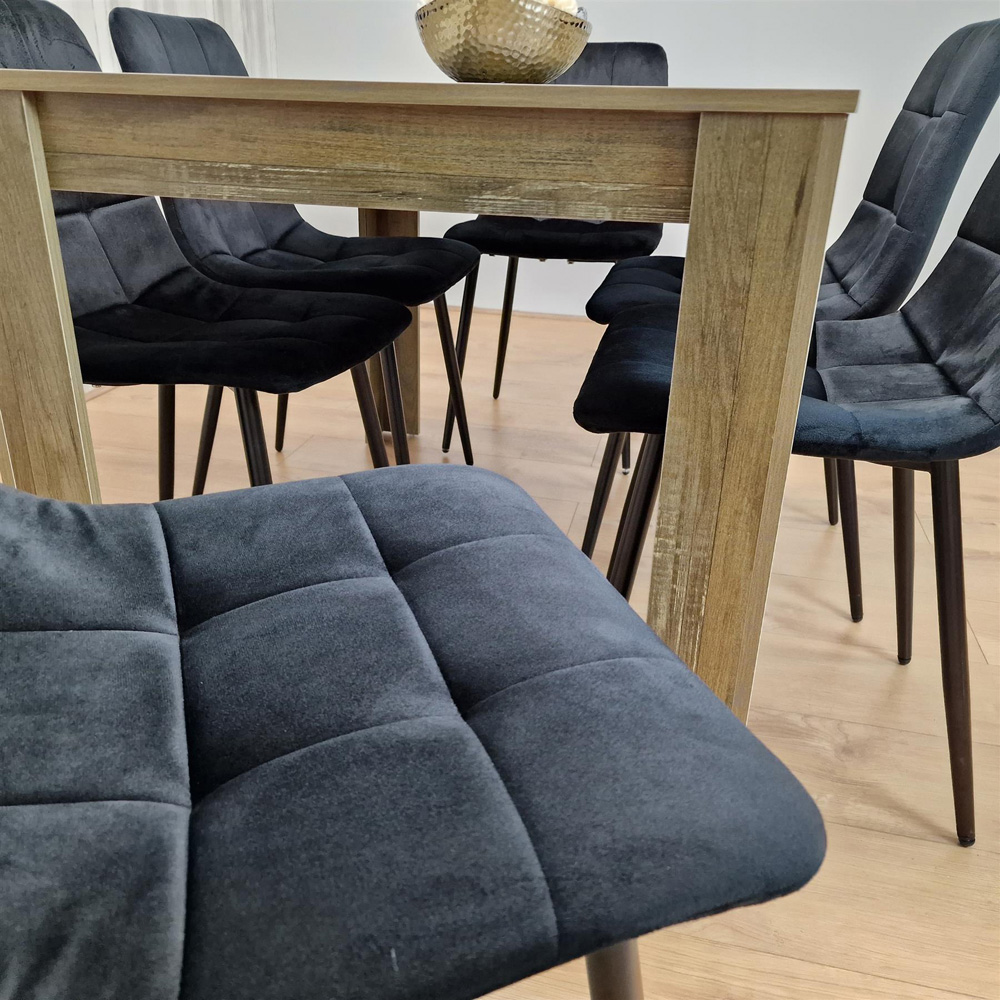 Kosy Koala 6 Seater Velvet Dining Set Rustic Effect and Black Image 3
