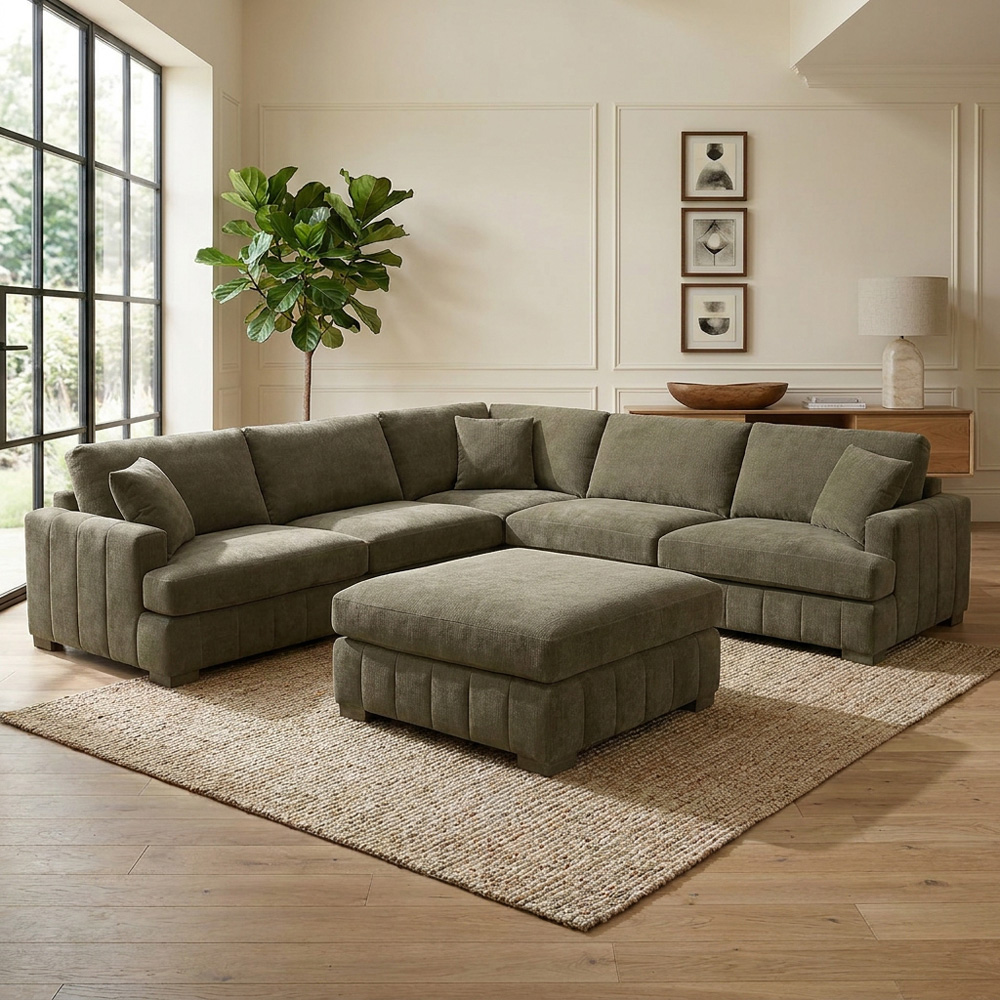 Arden Corner Sofa with Footstool Green Image 1
