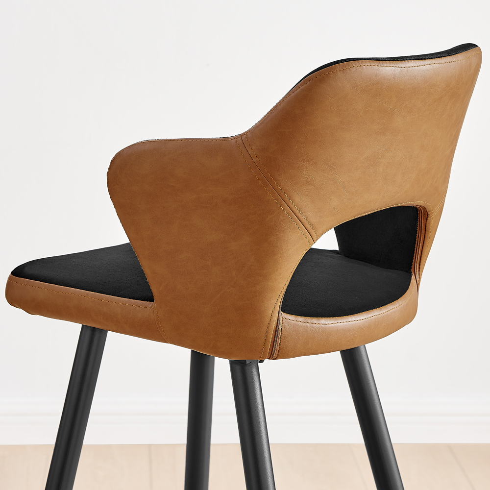 Furniturebox Koda Black and Tan Velvet Faux Leather Bar Stool Set of 2 Image 3