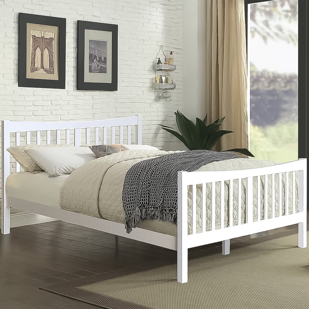 Brooklyn King Size White Solid Wooden Country Bed Frame Image 1