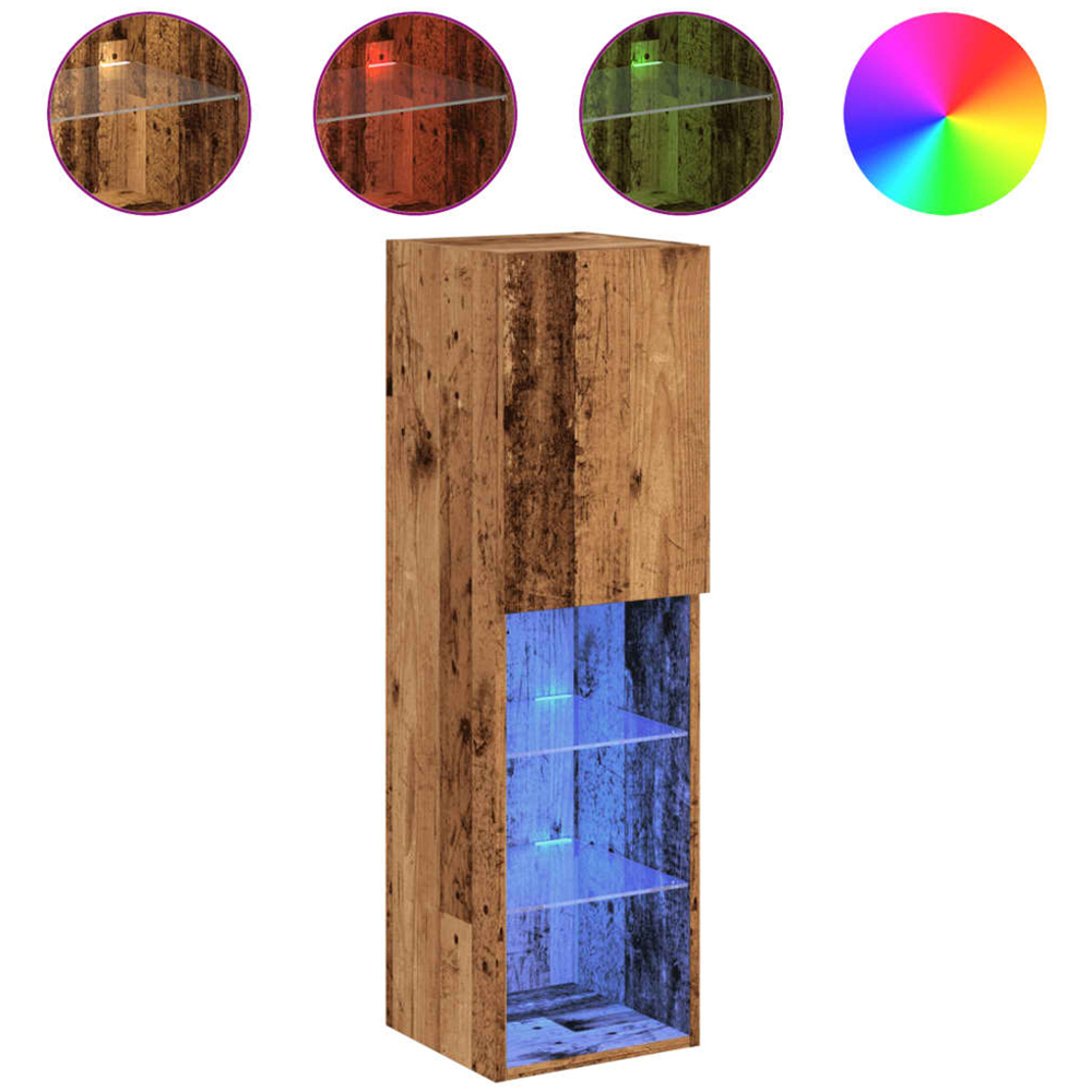vidaXL Single Door 3 Shelf Old Wood Wall Mounted LED TV Cabinet Image 2
