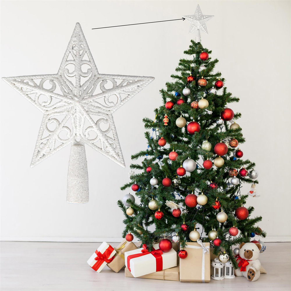 Shatchi White Glitter Star Tree Topper Image 2