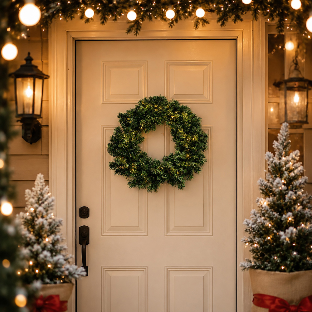 Abrihome 35 Warm White LED Multi-Function Artificial Christmas Wreath with 140 Tips 50cm Image 4