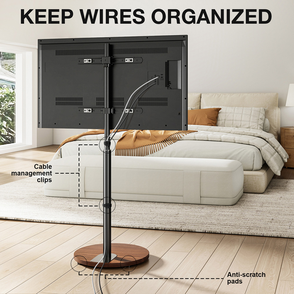 TTAP Black and Circular Walnut Base Floor Pedestal TV Stand Image 6