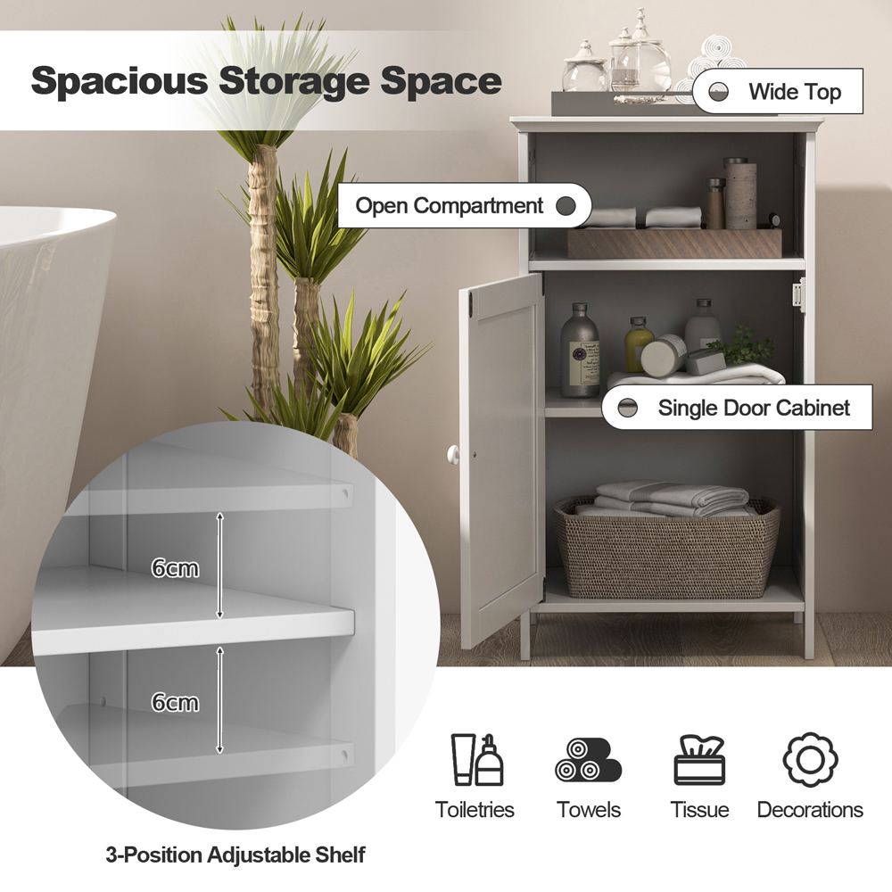 Costway White Single Door Single Shelf Side Cabinet Image 5