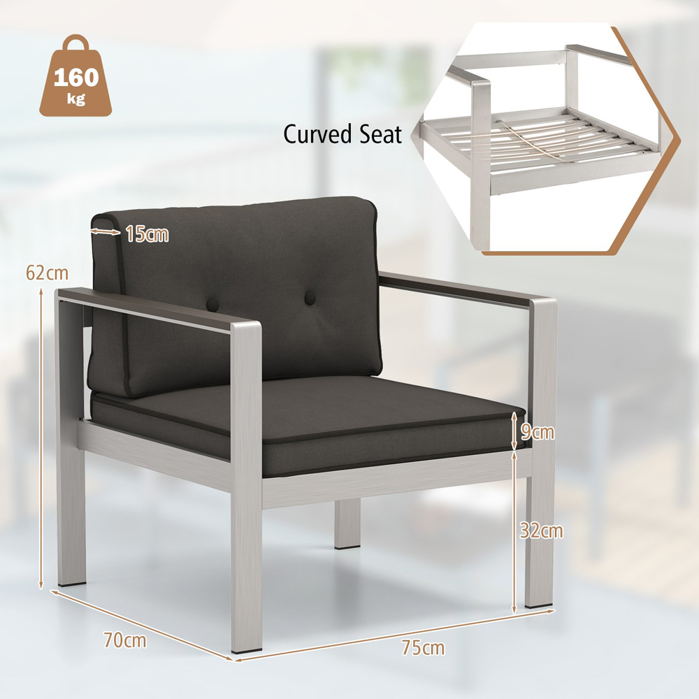 Costway Grey Patio Aluminium Outdoor Sofa Armchair Image 8