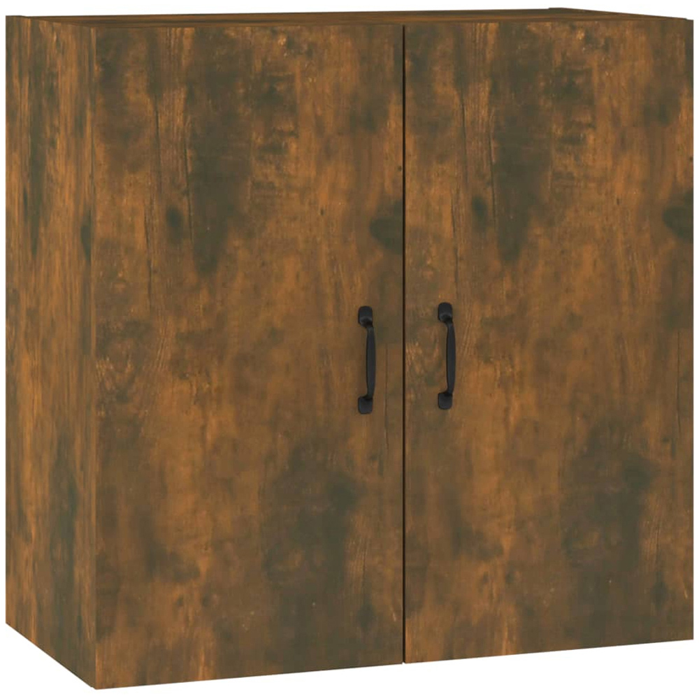 vidaXL 2 Door Smoked Oak Wall Cabinet with Black Handle Image 2