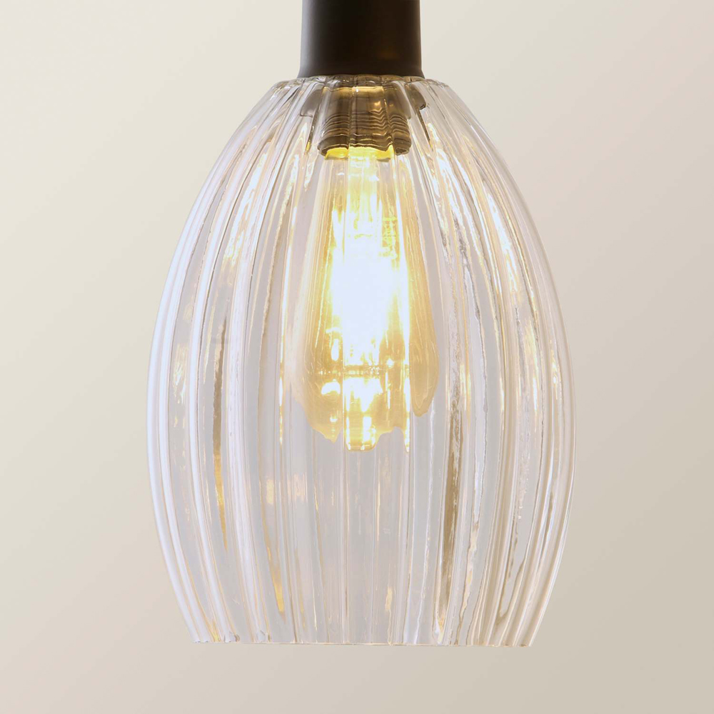 ValueLights Cheltenham Ribbed Shades Matte Black 3 Drop Bar Ceiling Light with Bulbs Image 4