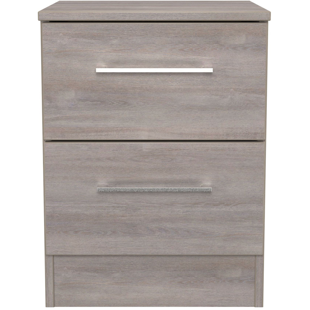 Crowndale Worcester 2 Drawer Grey Oak Compact Bedside Cabinet Ready Assembled Image 2