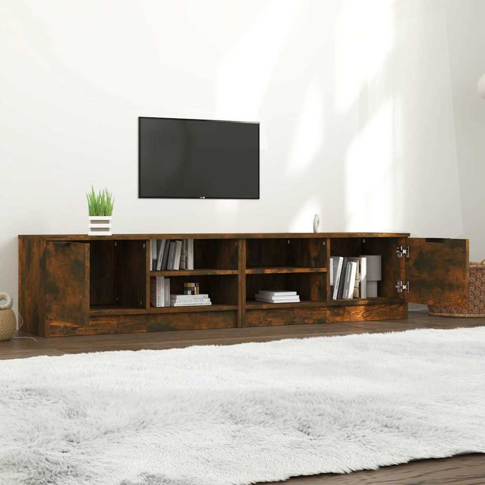 vidaXL Single Door 2 Shelf Smoked Oak TV Cabinet Set of 2 Image 3