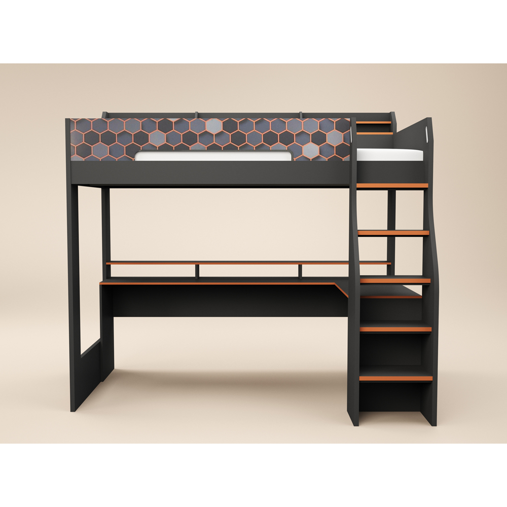Recoil Ultimate Lumi Single Charcoal and Orange High Sleeper with Desk Image 3
