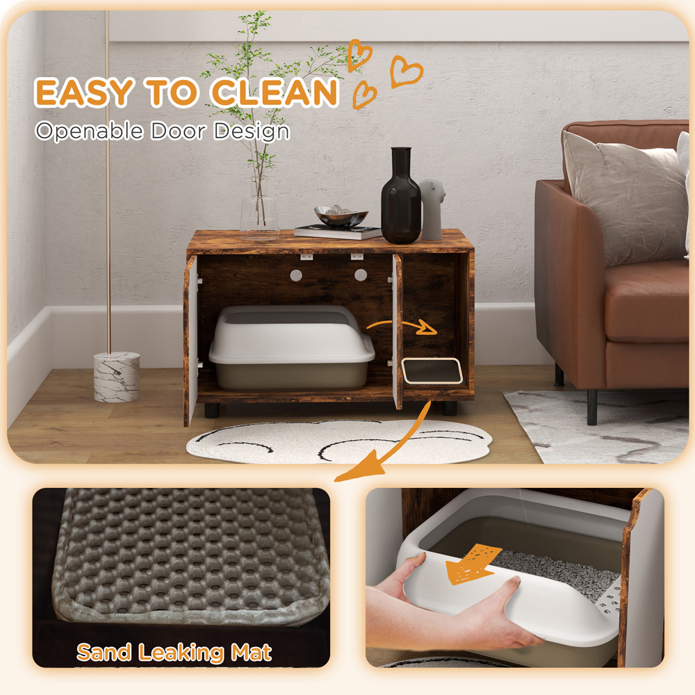 PawHut Rustic Brown Cat Litter Box Cabinet Unit Image 4
