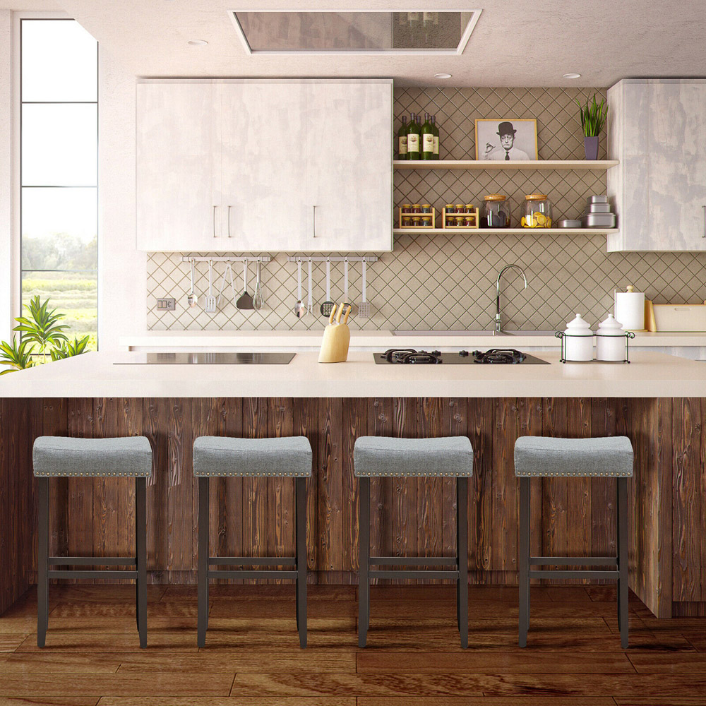 Costway Grey Traditional Upholstered Bar Stool Set of 2 Image 5