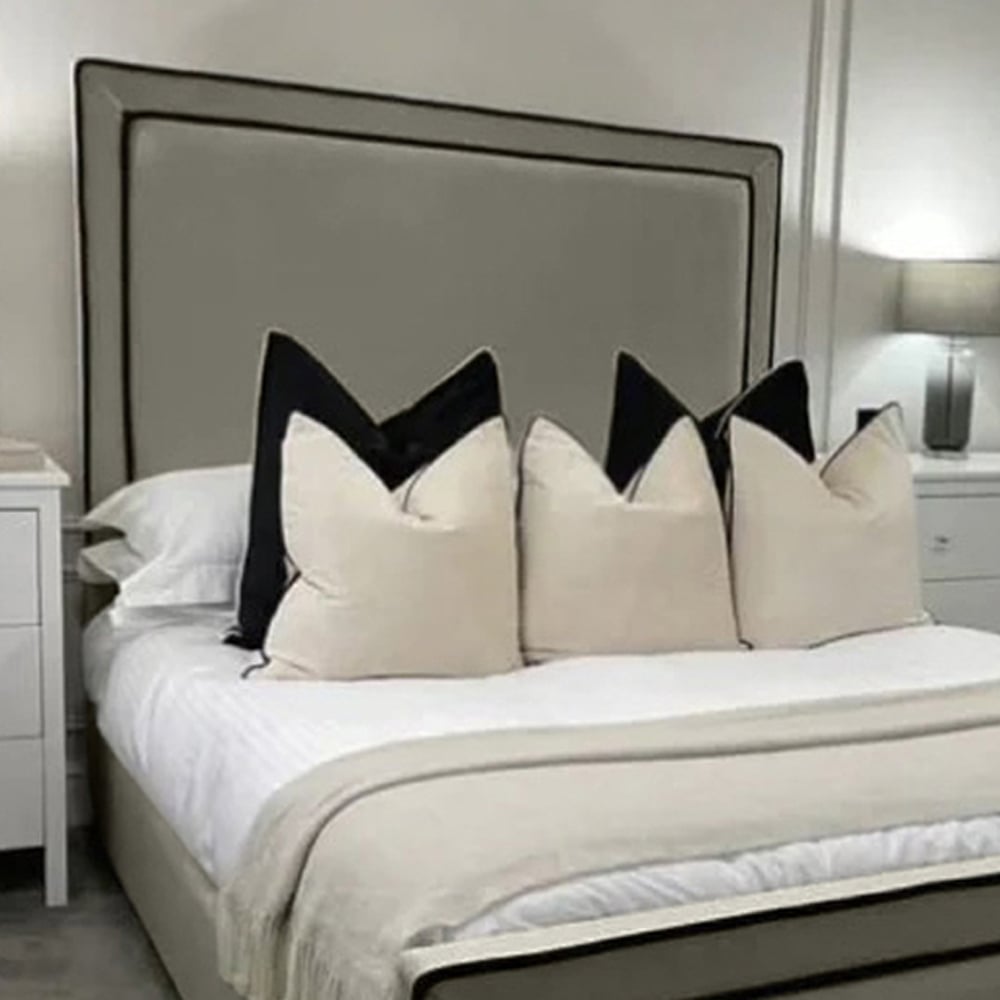 Eleganza Home Bianca King Size Grey Plush Velvet Bed Frame with Headboard and Footboard Image 2