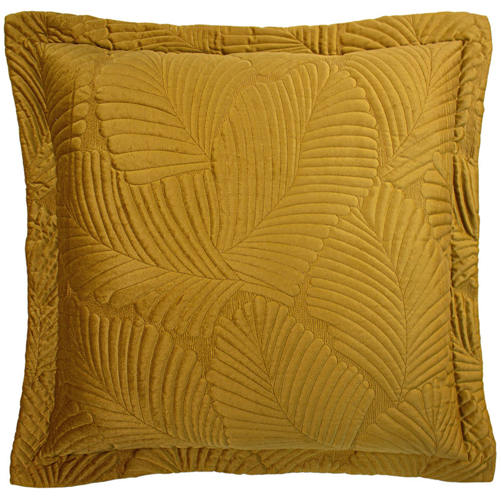 Paoletti Palmeria Gold Quilted Velvet Cushion Image 1