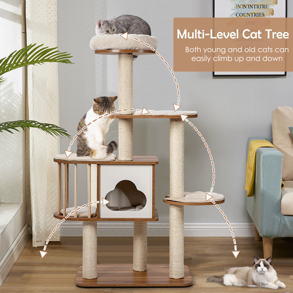 Costway Brown Plush Perch Cat Tree Image 5